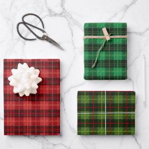 Christmas Holiday Green and Red Plaid Wrapping Paper Sheet