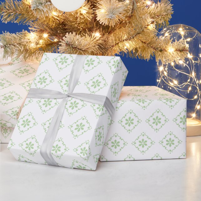 Christmas Holiday Green Classic Snowflake Pattern Wrapping Paper (Holidays)
