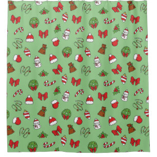 Christmas Holiday Green Red and White Decorations Shower Curtain