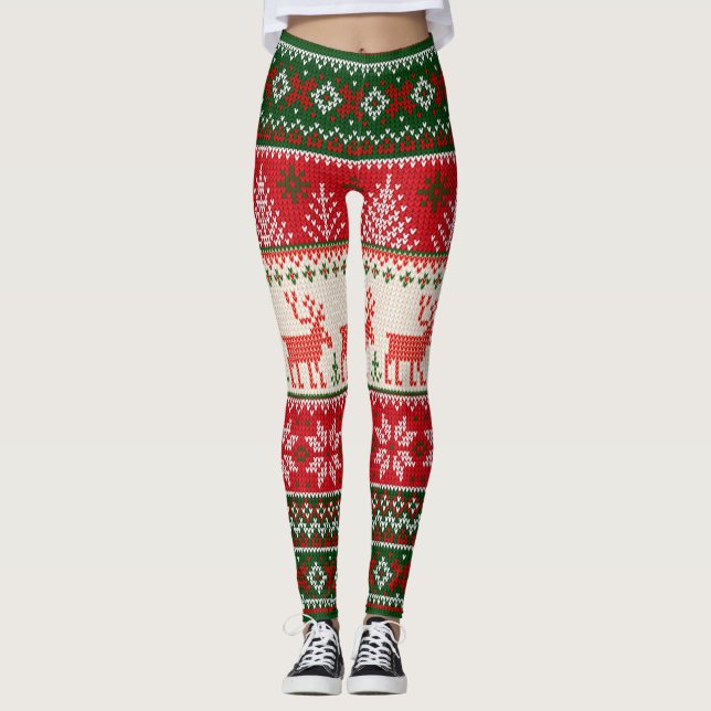 Christmas Holiday Green Red  Leggings (Front)