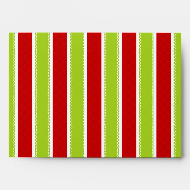 Christmas Holiday Green & Red Stripes Pattern Envelopes (Front)