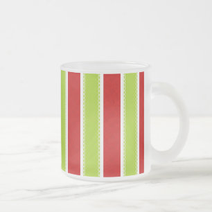 Christmas Holiday Green & Red Stripes Pattern Frosted Glass Coffee Mug