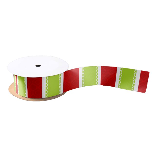 Christmas Holiday Green & Red Stripes Pattern Satin Ribbon (Spool)