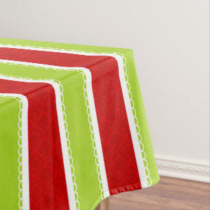 Christmas Holiday Green & Red Stripes Pattern Tablecloth