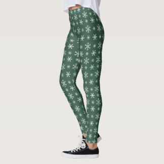 Christmas Holiday Green Retro Snowflake Pattern Leggings
