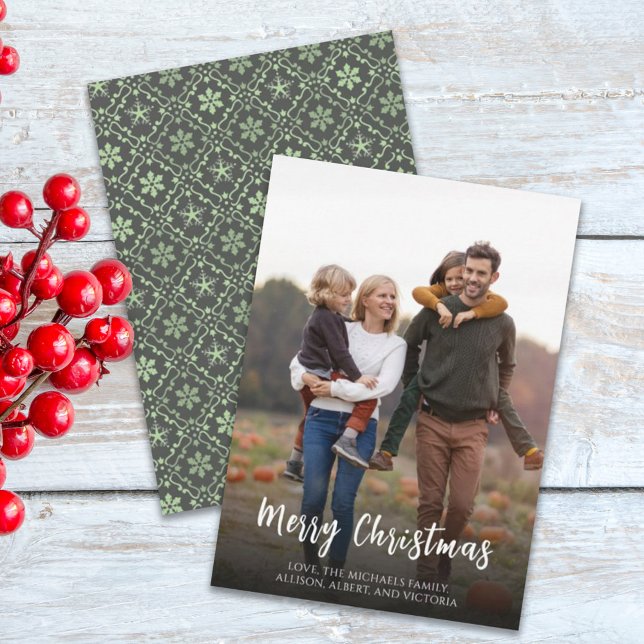 Christmas Holiday Green Snowflake Elegant Pattern  Card (Creator Uploaded)