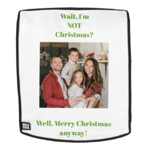 Christmas holiday green text photo backpack
