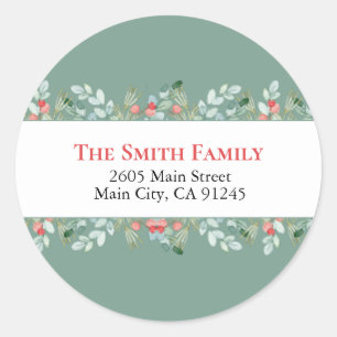 Christmas Holiday Greenery Berries Return Address Classic Round Sticker