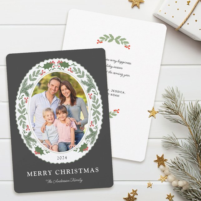 Christmas Holiday Greenery Message Photo Card (Creator Uploaded)