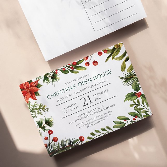 Christmas Holiday Greenery Open House Invitation Postcard (Creator Uploaded)