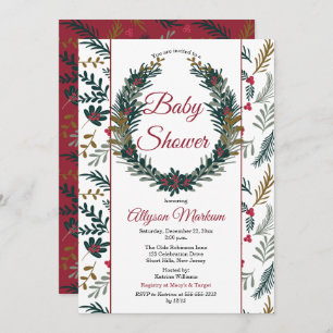Christmas Holiday Greenery Wreath Baby Shower Invi Invitation