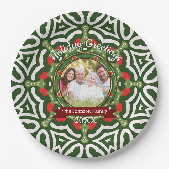 Christmas Holiday Greetings Family Photo Keepsake  Paper Plate (Front)