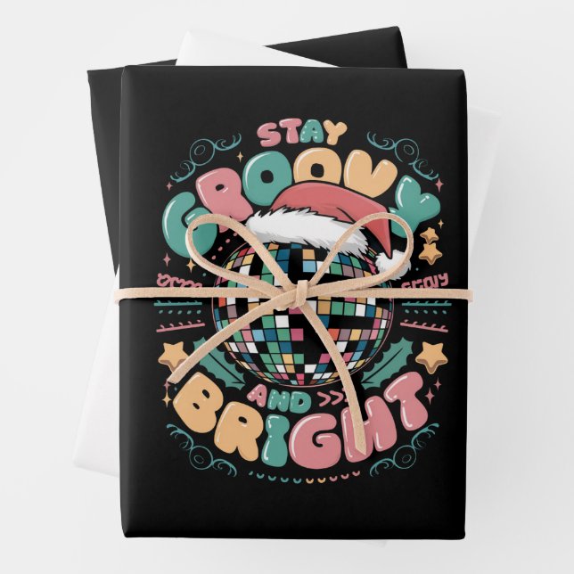 Christmas Holiday Groovy Stay Groovy And Bright Wrapping Paper Sheet (In situ)
