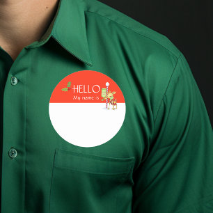 Christmas Holiday Hello Name Tag Badge Reindeer
