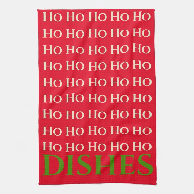 CHRISTMAS HOLIDAY HO HO HO DISH RED KITCHEN TOWEL (Vertical)