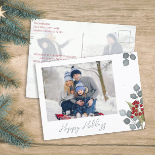 Christmas Holiday Holly Berries Greenery 2 Photo Postcard