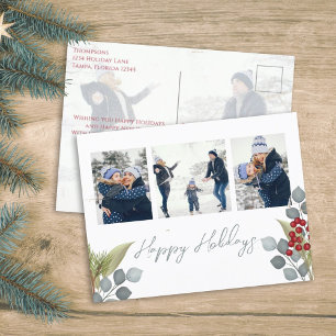 Christmas Holiday Holly Berries Greenery 4 Photo Postcard