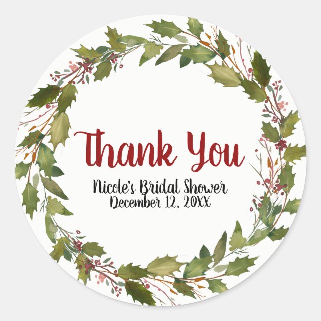 Christmas Holiday Holly Berry Leaves Winter Favour Classic Round Sticker (Front)