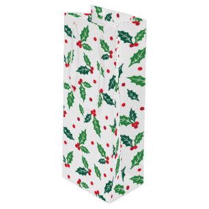 Christmas Holiday Holly Wine Gift Bag