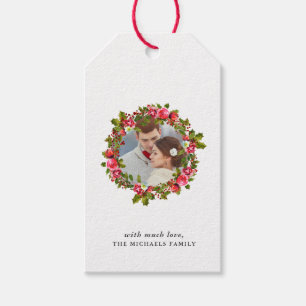 Christmas Holiday Holly Wreath and Photo Gift Tag