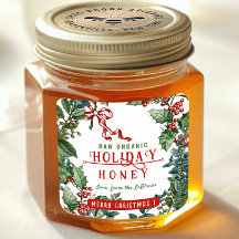 Christmas Holiday Honey with Holly & Berry Border 