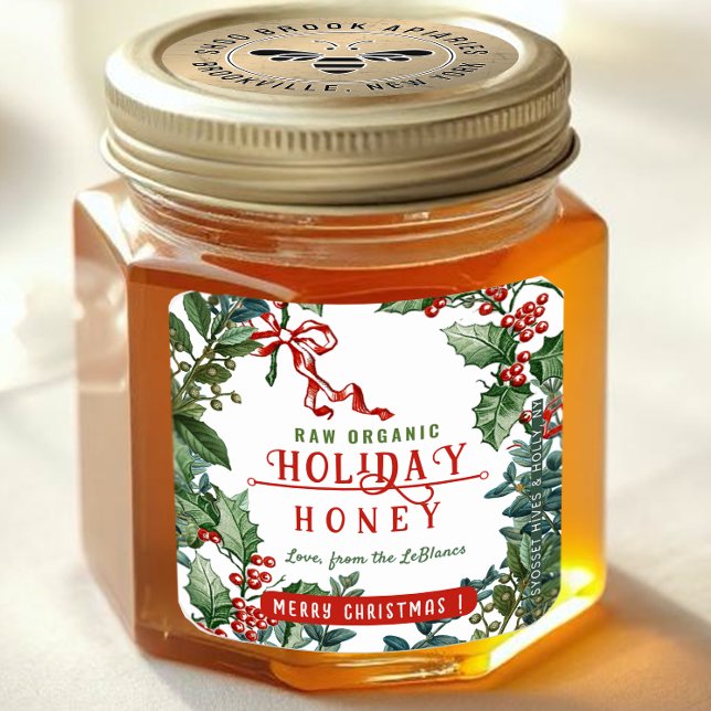 Christmas Holiday Honey with Holly & Berry Border  Square Sticker (Creator Uploaded)