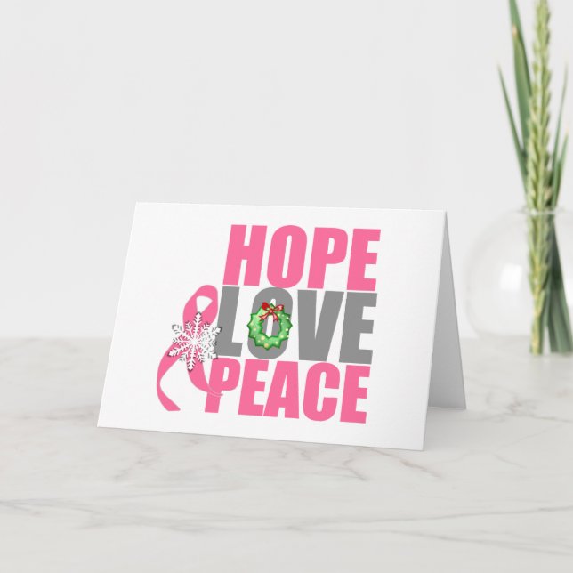 Christmas Holiday Hope Love Peace Breast Cancer Card (Front)