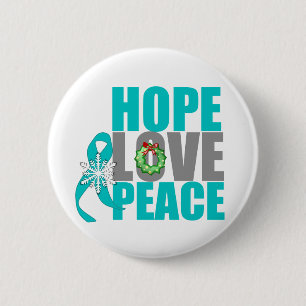 Christmas Holiday Hope Love Peace Ovarian Cancer 6 Cm Round Badge