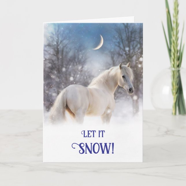 Christmas Holiday Horse in the Snow Pretty Moon Card (Front)