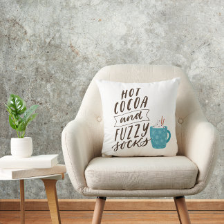 Christmas Holiday Hot Cocoa Fuzzy Socks Typography Cushion