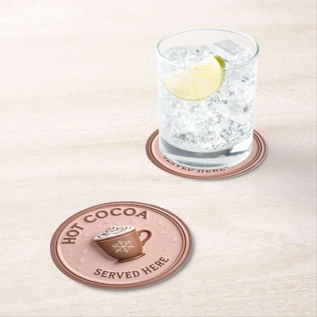 Christmas Holiday Hot Cocoa Round Paper Coaster (Insitu)