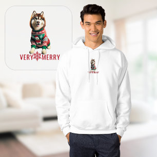 Christmas Holiday Husky Custom Text Hoodie