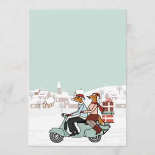 Christmas Holiday Invite - Foxes Ride a Vespa