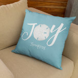 Christmas Holiday Joy Beach Turquoise Coastal  Cushion<br><div class="desc">This design features Christmas holiday elegant simple beach,  nautical coastal sea ocean life,  sand dollar joy minimalist teal,  trendy stylish calligraphy script font,  turquoise teal blue tropical island,  Christmas holiday wrapping supplies,  sea shells coastal living coast,  Christmas holiday beach house cottage cushion home décor</div>
