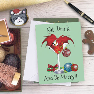 Christmas Holiday Joy Red Dragon Cocktail Cheer Card