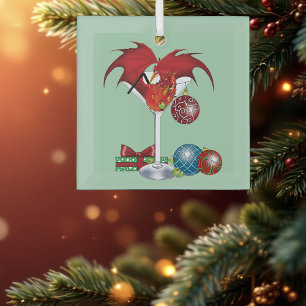 Christmas Holiday Joy Red Dragon Cocktail Cheer Glass Tree Decoration
