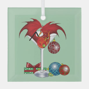 Christmas Holiday Joy Red Dragon Cocktail Cheer Glass Tree Decoration