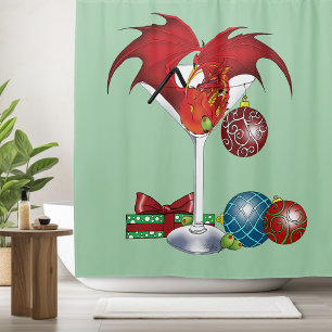 Christmas Holiday Joy Red Dragon Cocktail Cheer Shower Curtain