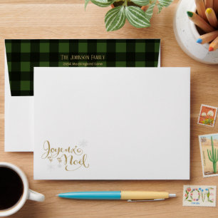 Christmas Holiday Joyeux Noel Green Black Plaid Envelope