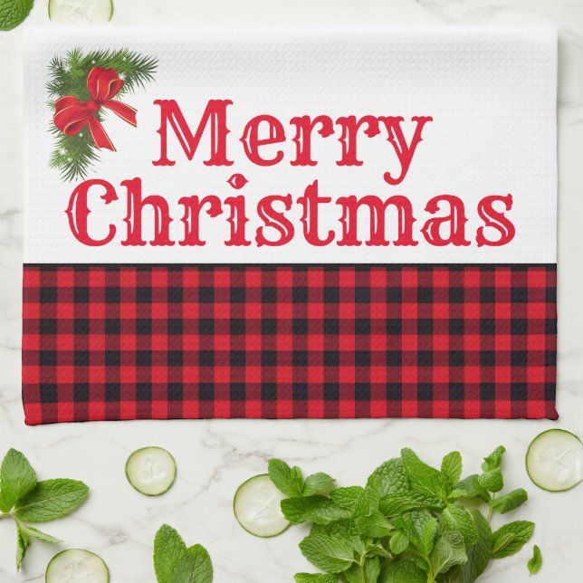 Christmas Holiday Kitchen Towel Buffalo Plaid (Folded)