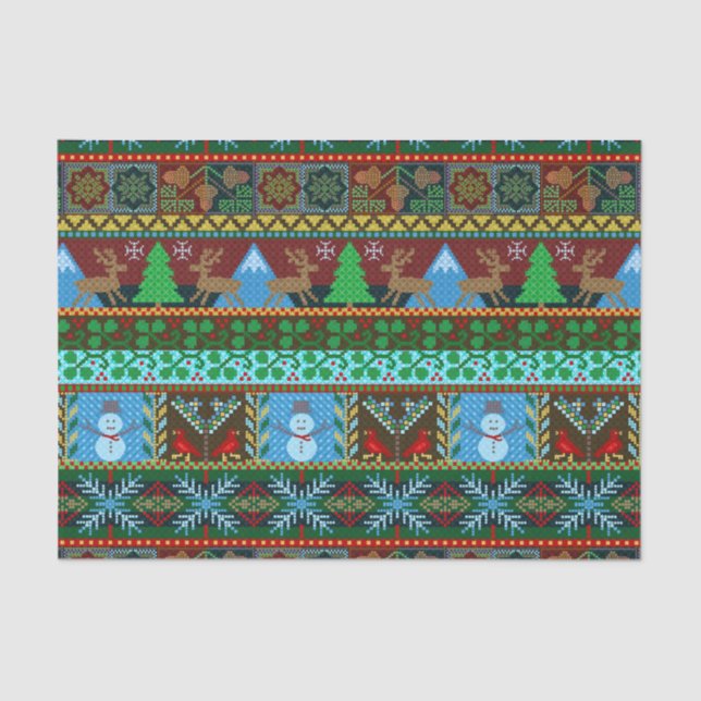 Christmas Holiday Knitted Sweater Pattern Reindeer Tissue Paper (Front)