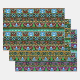 Christmas Holiday Knitted Sweater Pattern Reindeer Wrapping Paper Sheet