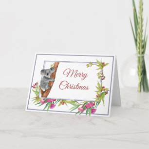 Christmas Holiday Koala Eucalyptus Tree Floral Card