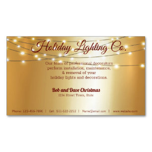 Christmas Holiday Lighting Company Pretty Gold Magnetic Business Card