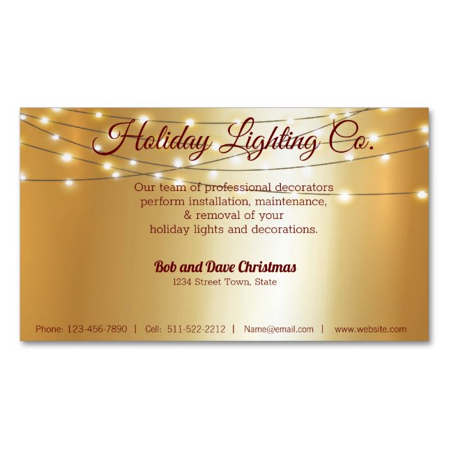 Christmas Holiday Lighting Company Pretty Gold Magnetic Business Card (Front)