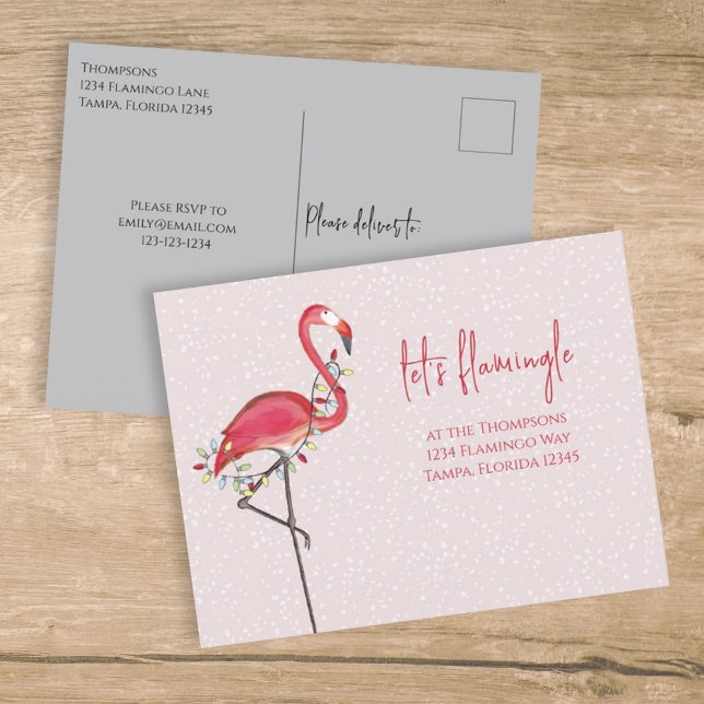 Christmas Holiday Lights Pink Festive Flamingo  Postcard (Creator Uploaded)