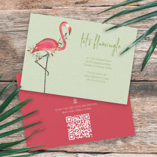 Christmas Holiday Lights Pink Flamingo QR Code Map Invitation