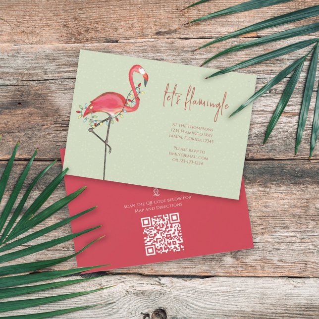 Christmas Holiday Lights Pink Flamingo QR Code Map Invitation (Creator Uploaded)
