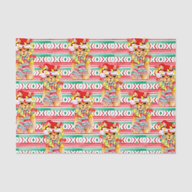 Christmas holiday Llama watercolor pattern Tissue Paper (Front)