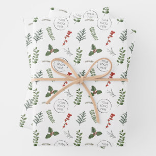 Christmas Holiday Logo Small Business Promotional Wrapping Paper Sheet
